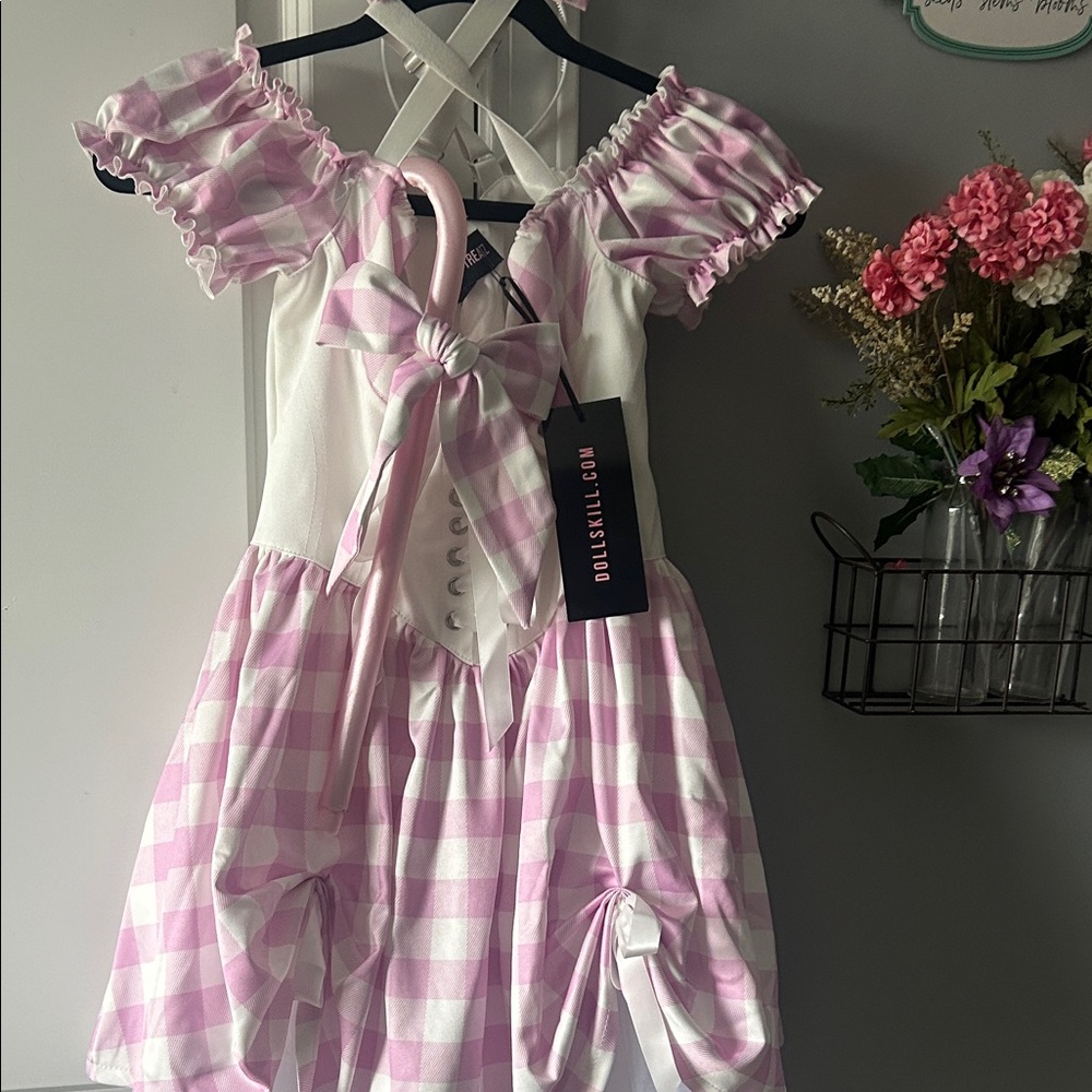 Dolls Kill Pink and White Gingham Dress with Bow